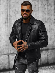 Férfi bőrdzseki fekete OZONEE JS/11Z8005Z