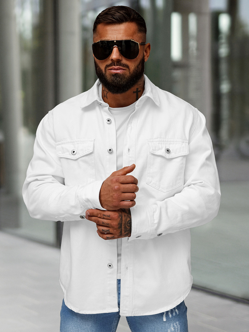 Férfi Farmer Ing Fehér OZONEE L/CA777/2