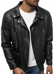 Férfi bőrdzseki fekete OZONEE O/5623