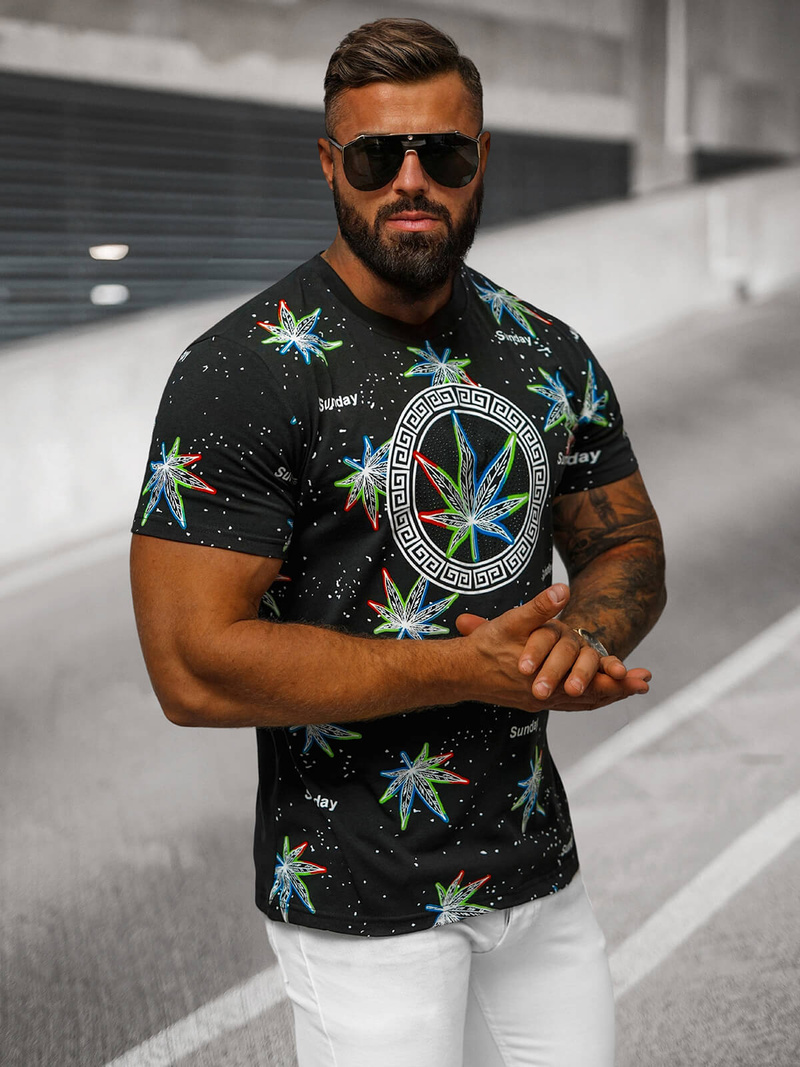 Férfi Póló Fekete OZONEE O/T136/3