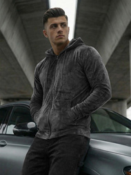 Férfi velúr kapucnis pulóver grafit OZONEE JS/8B1168/6Z