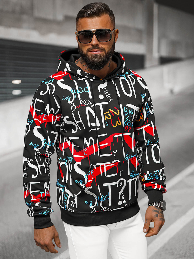 Férfi kapucnis pulóver fekete OZONEE JS/8B1233/3