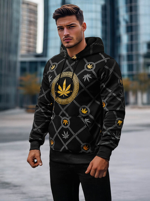 Férfi kapucnis pulóver fekete OZONEE O/B267Z