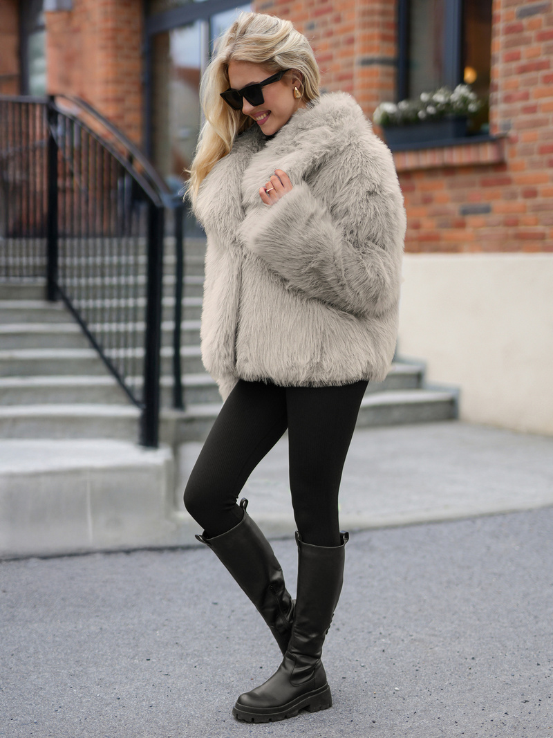 Női téli kabát szürke-bézs OZONEE JS/61M8515/92