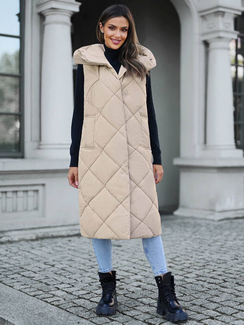 Női Hosszú Mellény Bézs OZONEE JS/5M3165/62Z