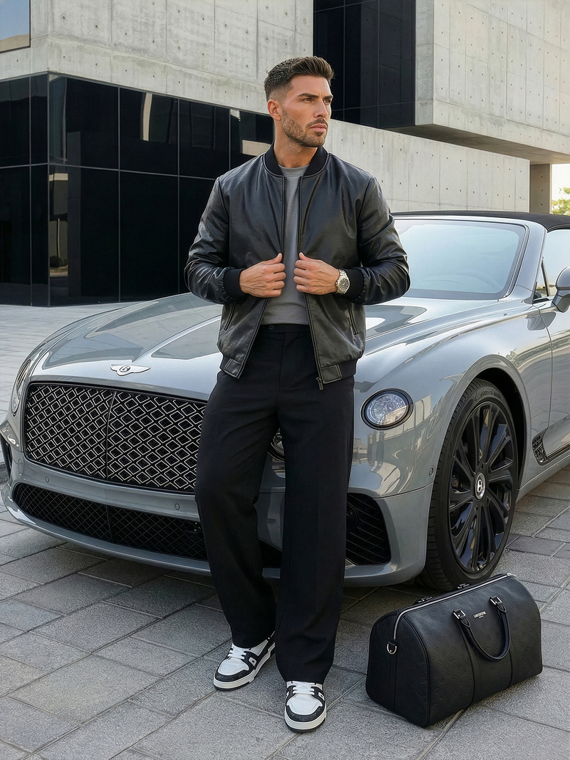 Férfi bőrdzseki fekete OZONEE JS/11Z8015Z