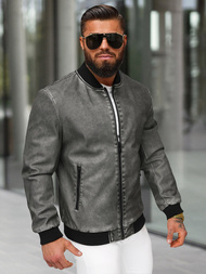 Férfi bőrdzseki grafit OZONEE JS/11Z8107