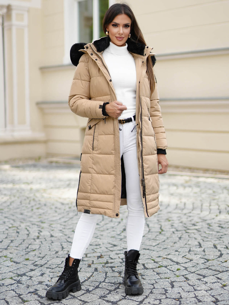 Női téli kabát bézs OZONEE O/W377Z