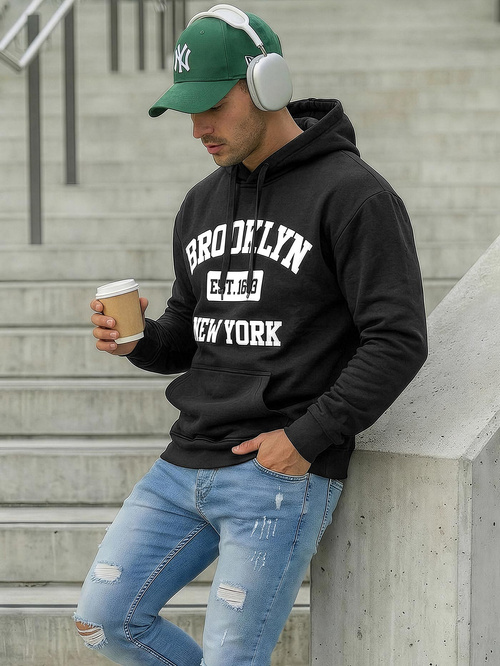 Férfi kapucnis felső fekete OZONEE JS/8B1767/3Z