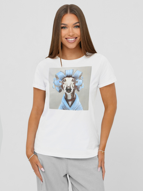 Női polo fehér-szürke OZONEE JS/YJ77726