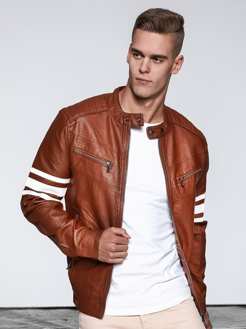 Férfi bőrdzseki camel OZONEE YD/BF59359Z