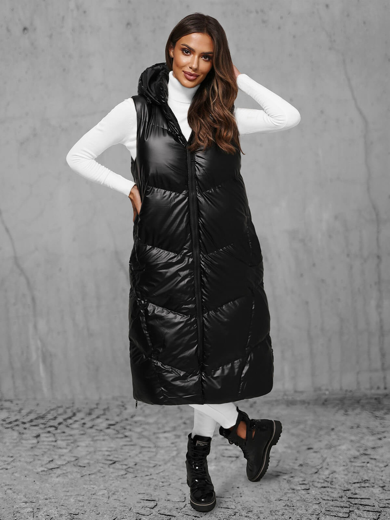 Női Hosszú Mellény Fekete OZONEE JS/5M3183/392