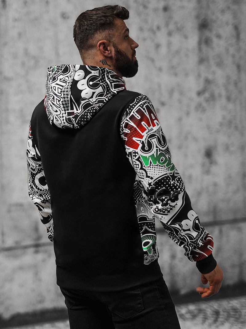 Férfi kapucnis pulóver fekete OZONEE O/B270