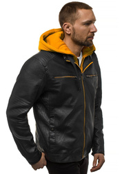 Férfi bőrdzseki fekete-sárga OZONEE N/6129Z