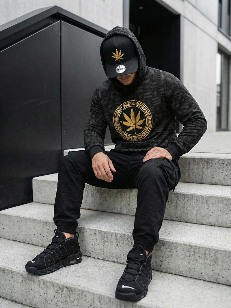 Férfi kapucnis pulóver fekete OZONEE O/B265Z