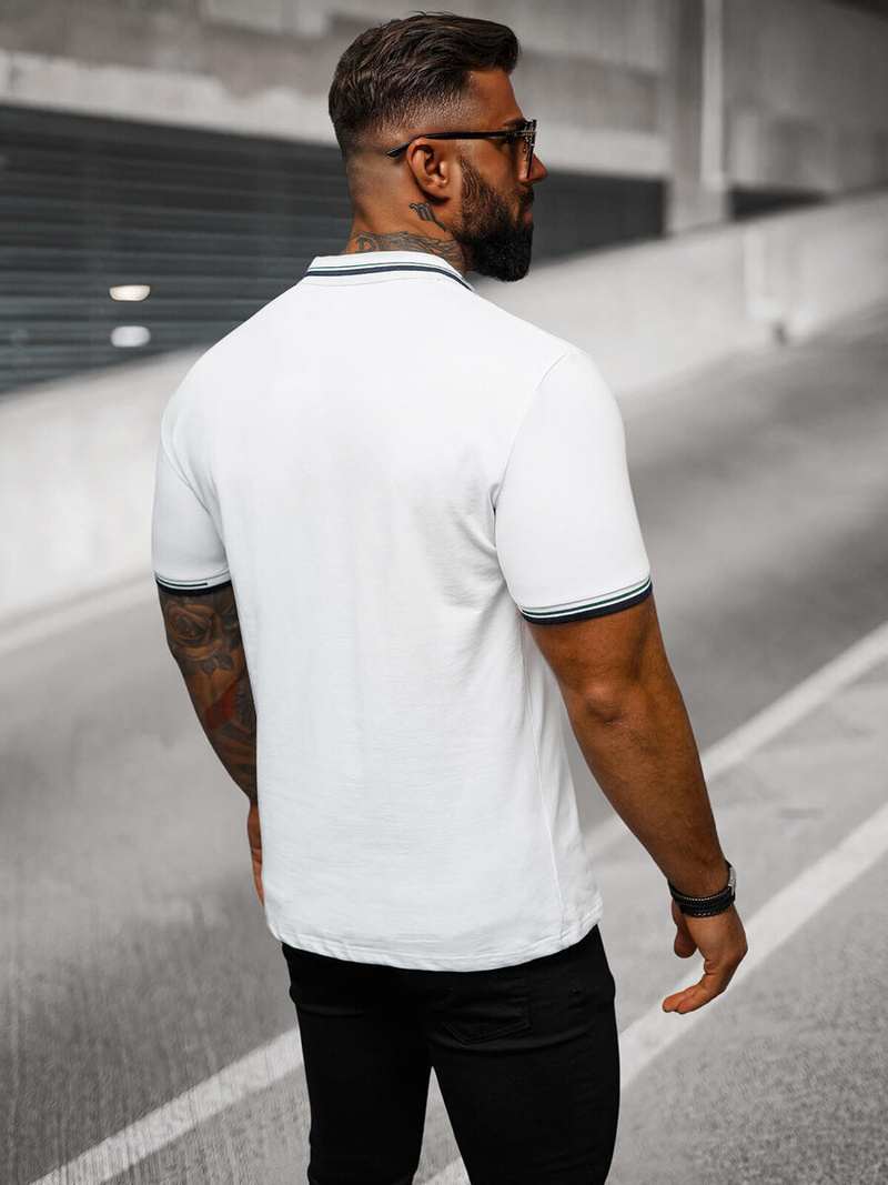 Férfi galléros póló fehér OZONEE O/DA736