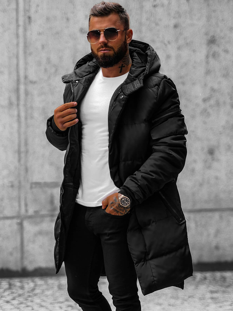 Férfi steppelt Kabát Fekete OZONEE O/M799