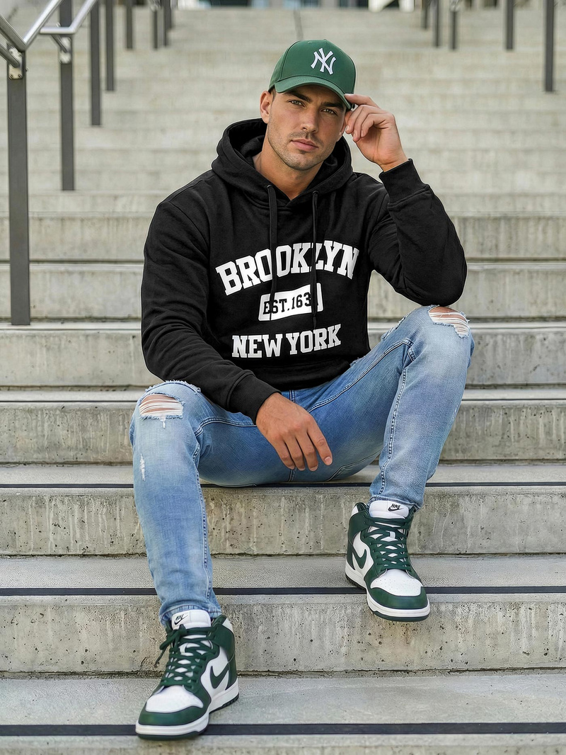 Férfi kapucnis felső fekete OZONEE JS/8B1767/3Z