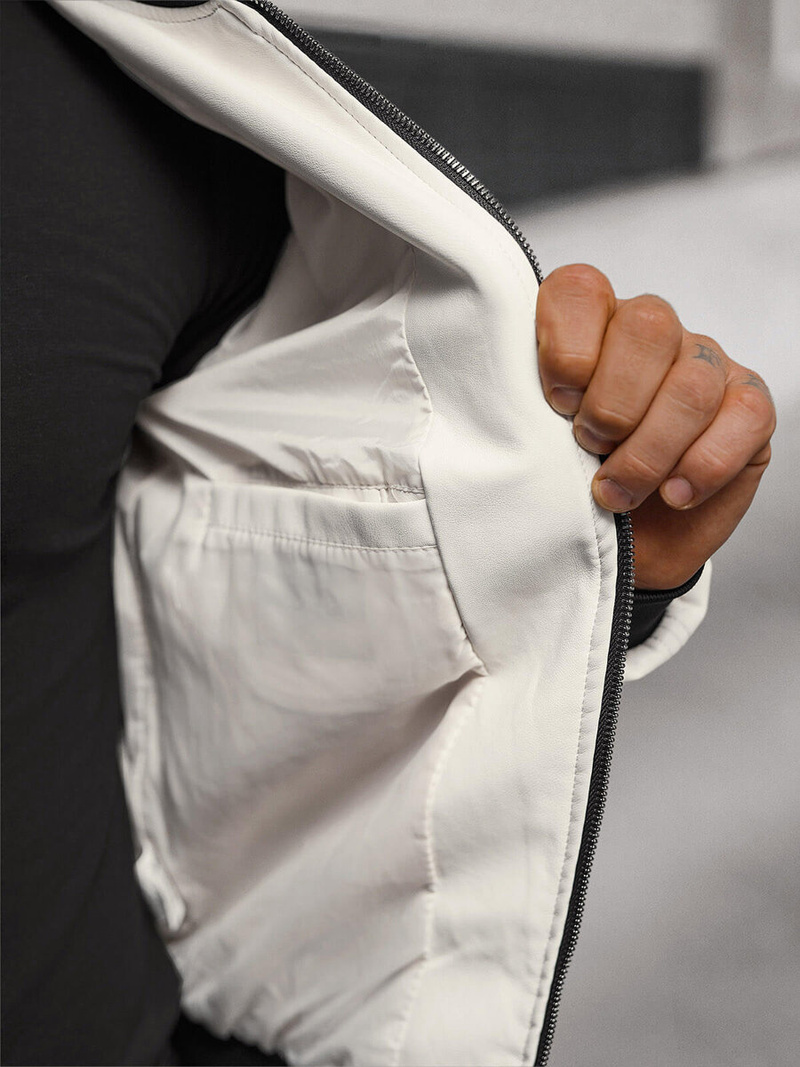 Férfi bőrdzseki fehér OZONEE O/88120