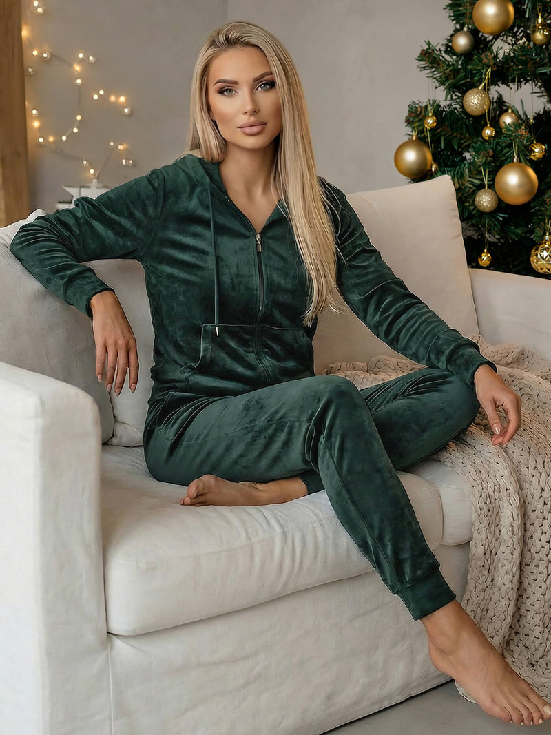 Női Melegítő Szett Velúr Sötét-Zöld OZONEE JS/8C1176/9Z