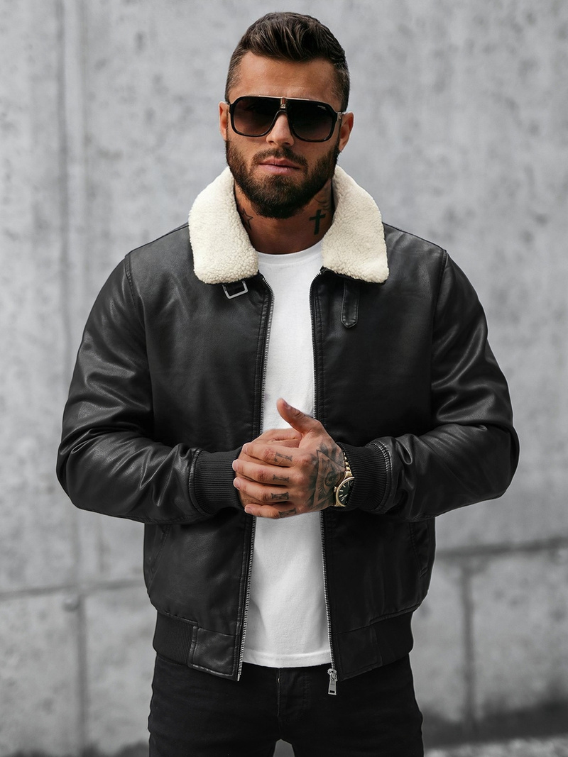 Férfi bőrdzseki fekete OZONEE JB/JP1178Z