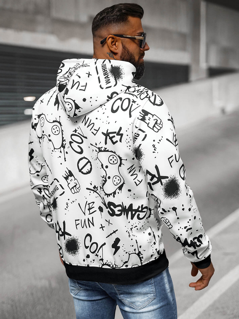 Férfi kapucnis pulóver fehér OZONEE JS/8B1227/1