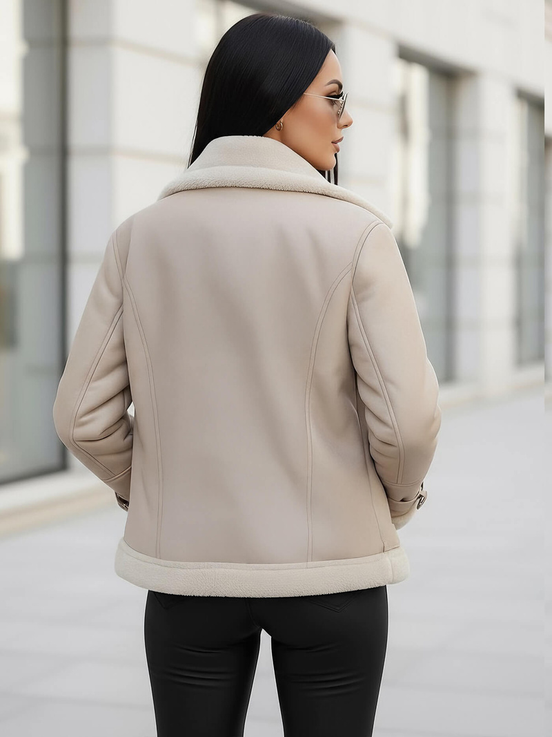 Női Bőrdzseki Bézs OZONEE JS/11Z8177Z