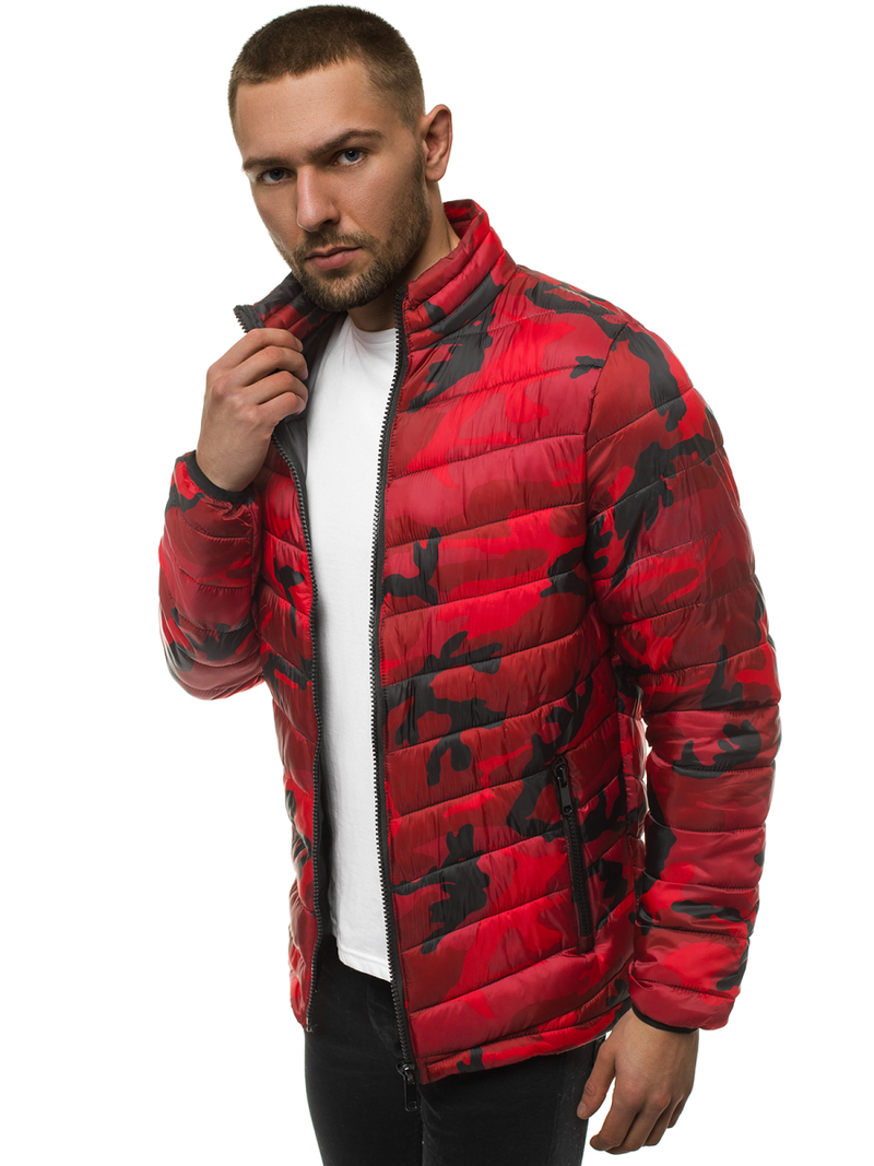 Férfi átmeneti kabát piros-terepmintás OZONEE JS/SM80Z