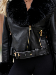 Női bőrdzseki fekete OZONEE JS/61M8511/392A