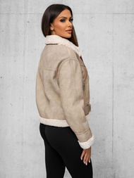 Női Bőrdzseki Bézs OZONEE O/81331Z