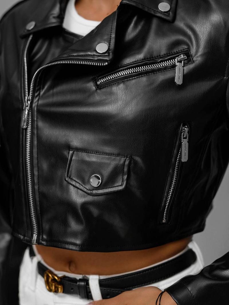 Női Bőrdzseki Fekete OZONEE JS/11Z8189Z