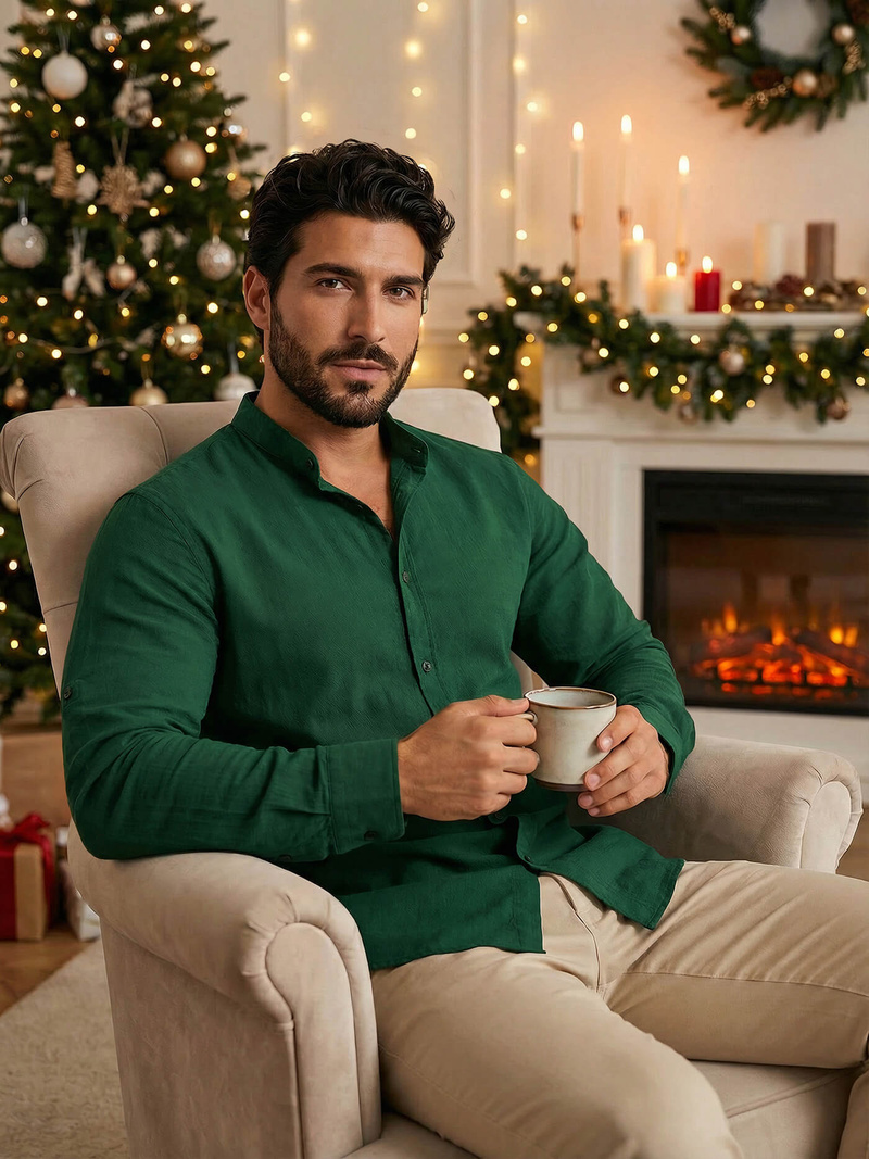 Férfi Ing Zöld OZONEE O/V78Z