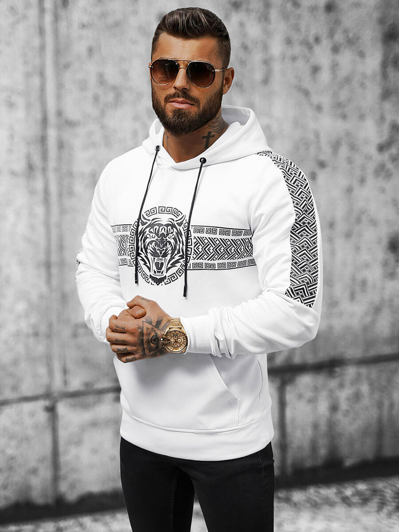 Férfi kapucnis pulóver fehér OZONEE JS/8B996/1