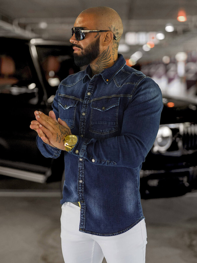 Férfi farmer ing kék OZONEE O/51412