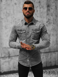 Férfi Farmer Ing Szürke OZONEE NB/MC710G