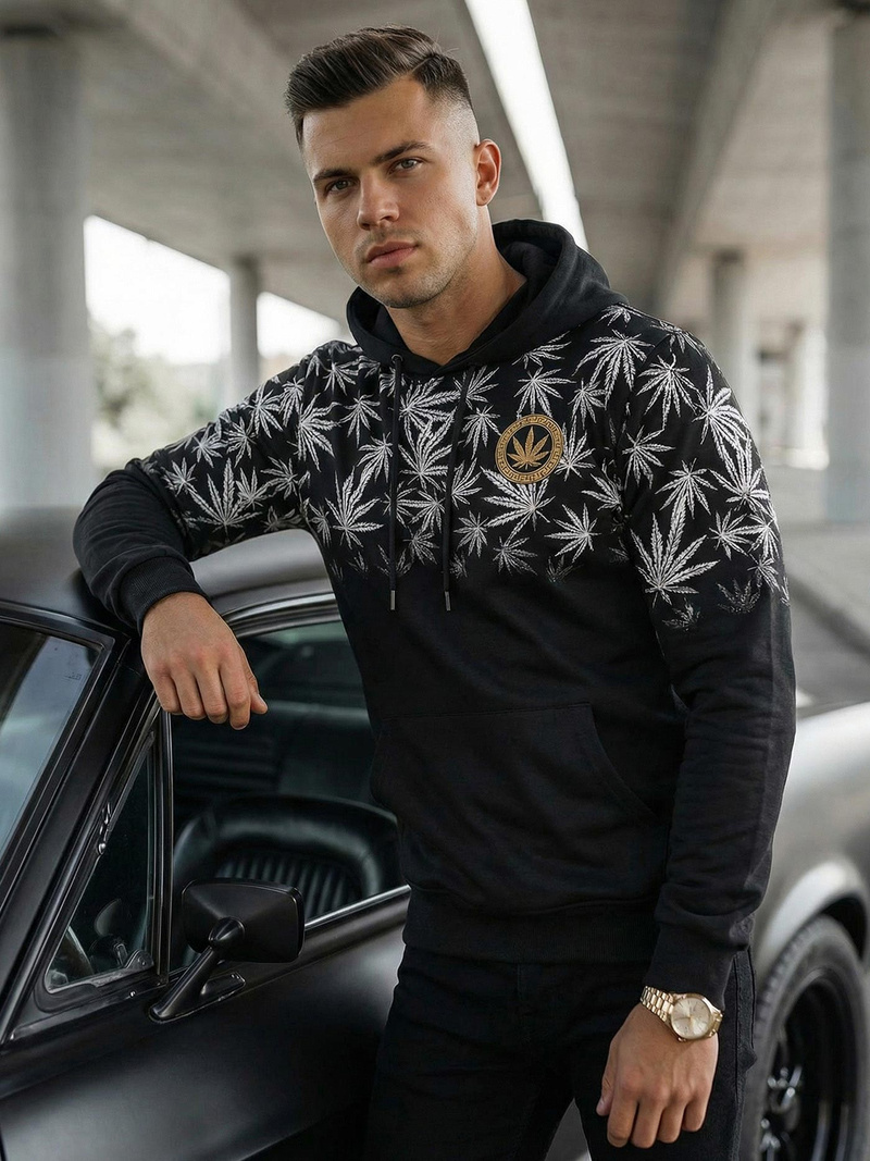 Férfi kapucnis pulóver fekete OZONEE O/B272Z