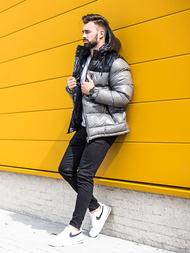 Férfi steppelt téli kabát szürke OZONEE N/6462