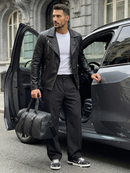 Férfi bőrdzseki fekete OZONEE JS/11Z8067Z