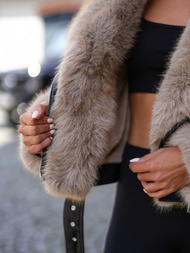 Női bőrdzseki fekete-bézs OZONEE JS/61M8510/392B