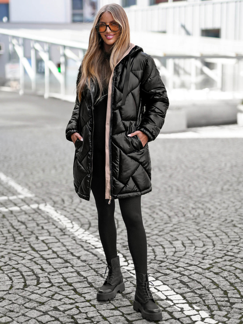 Női téli kabát fekete OZONEE JS/5M3189/392Z