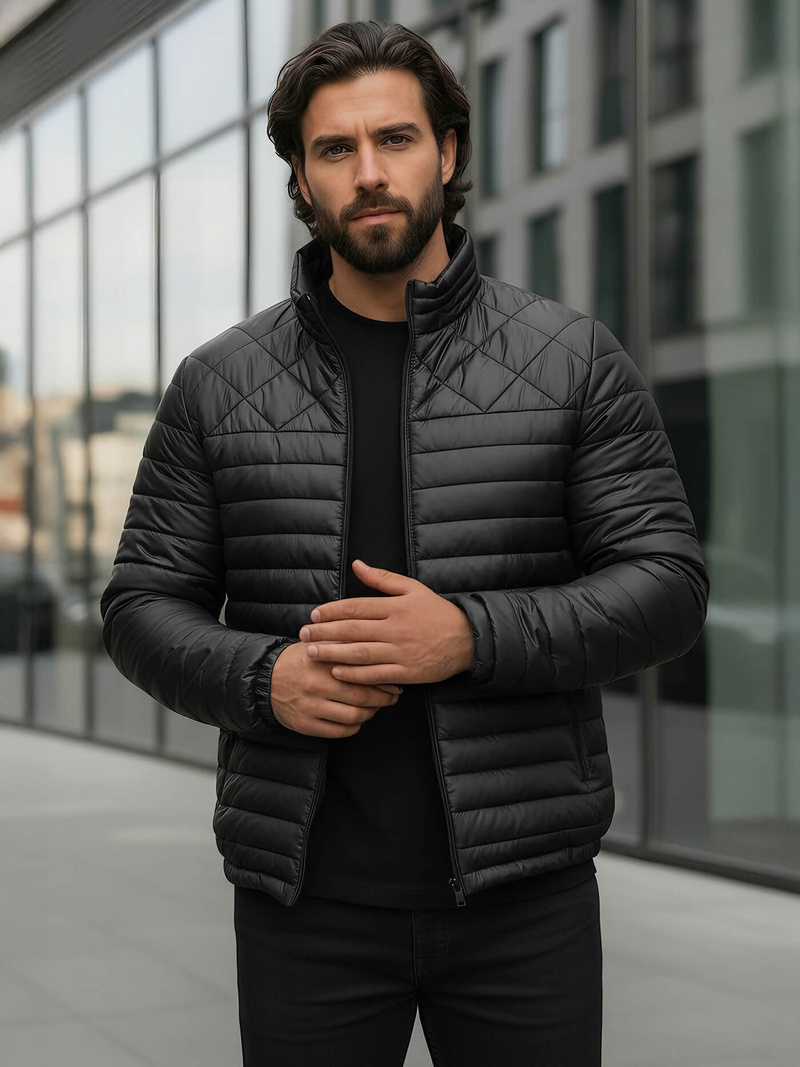 Férfi Steppelt Kabát Fekete OZONEE JS/16M9328/392BZ