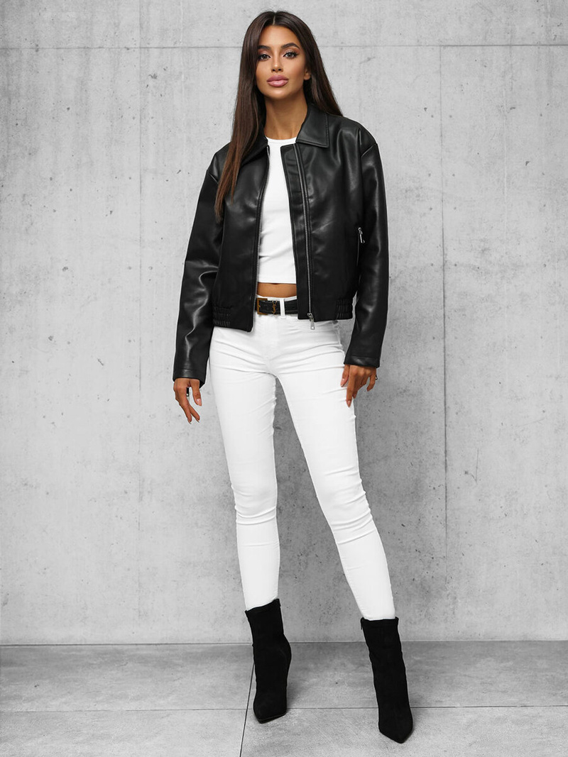 Női Bőrdzseki Fekete OZONEE O/G116Z