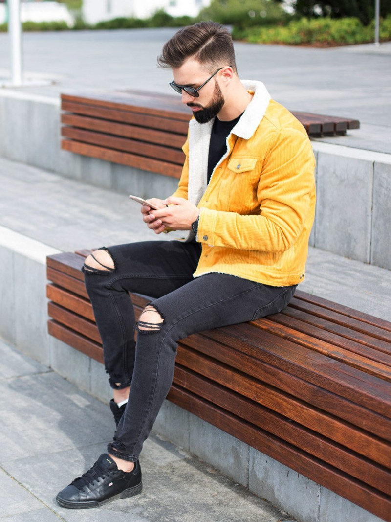 Férfi farmer dzseki sárga OZONEE JB/JP1179/4Z