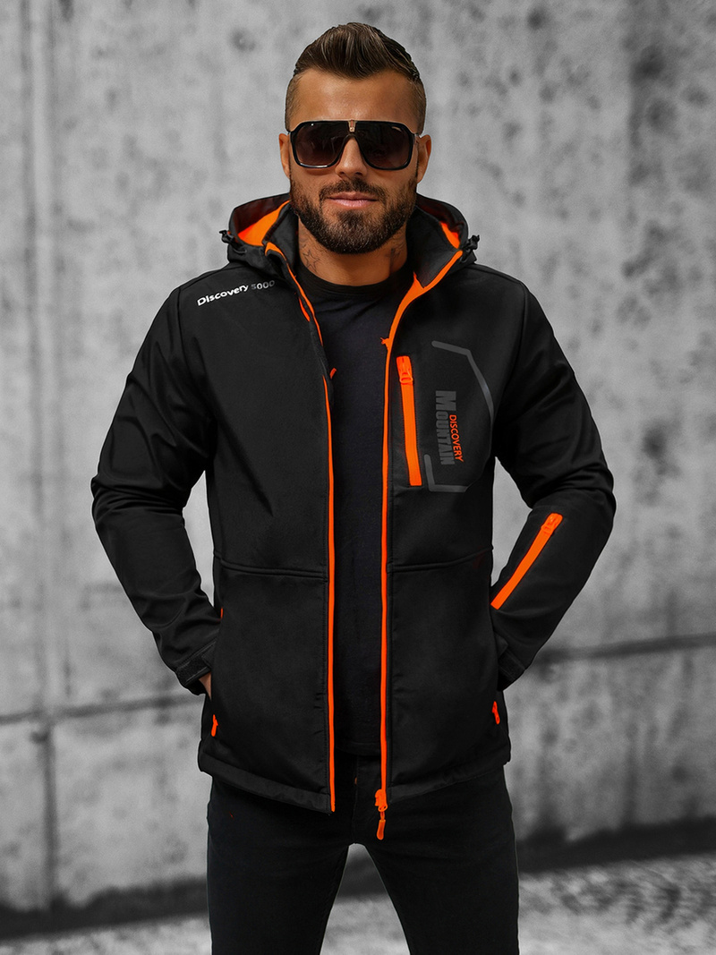 Férfi kapucnis softshell kabát fekete OZONEE JS/HH024/1BZ