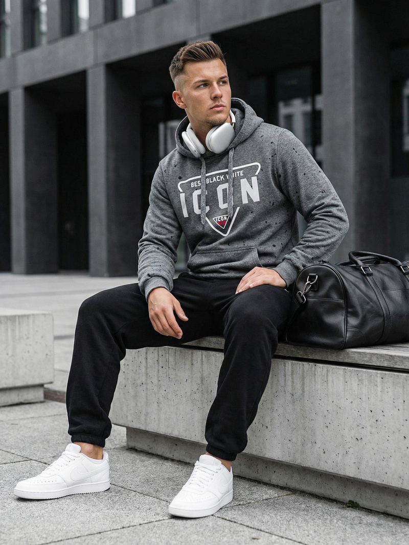 Férfi kapucnis felső grafit OZONEE JS/8B1737/5