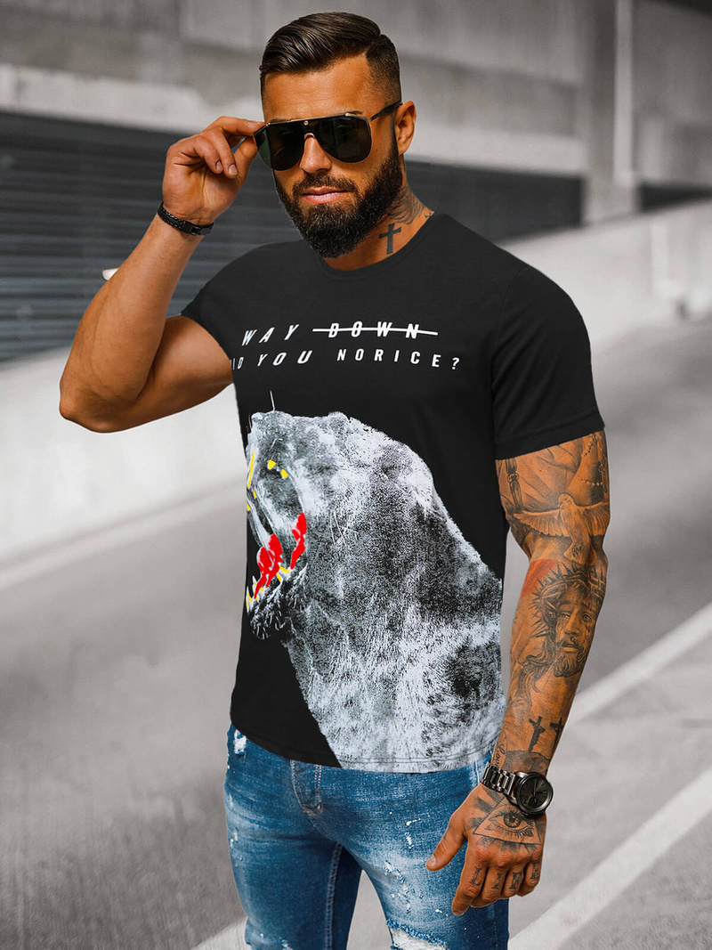 Férfi Póló Fekete OZONEE O/T127/3Z