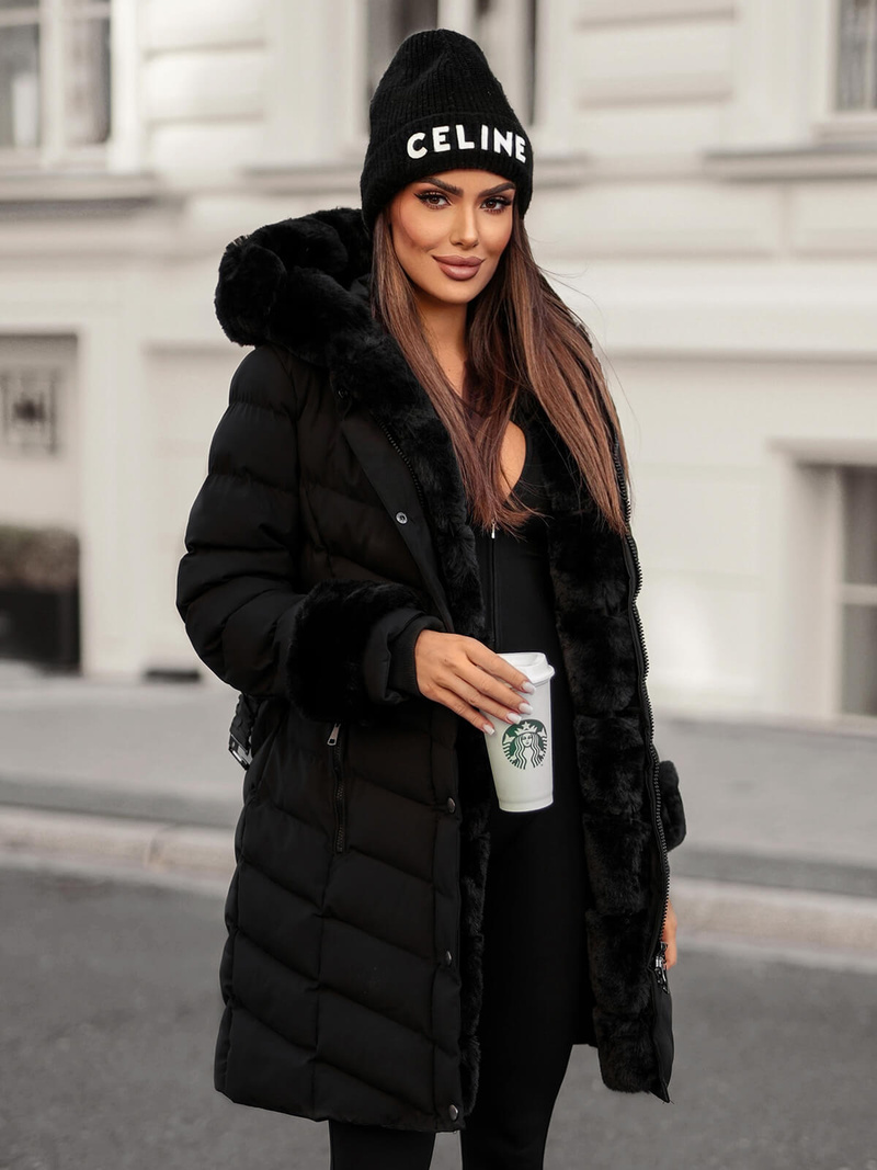 Női téli kabát fekete OZONEE JS/5M3156/392Z