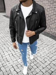 Férfi bőrdzseki fekete OZONEE O/5623