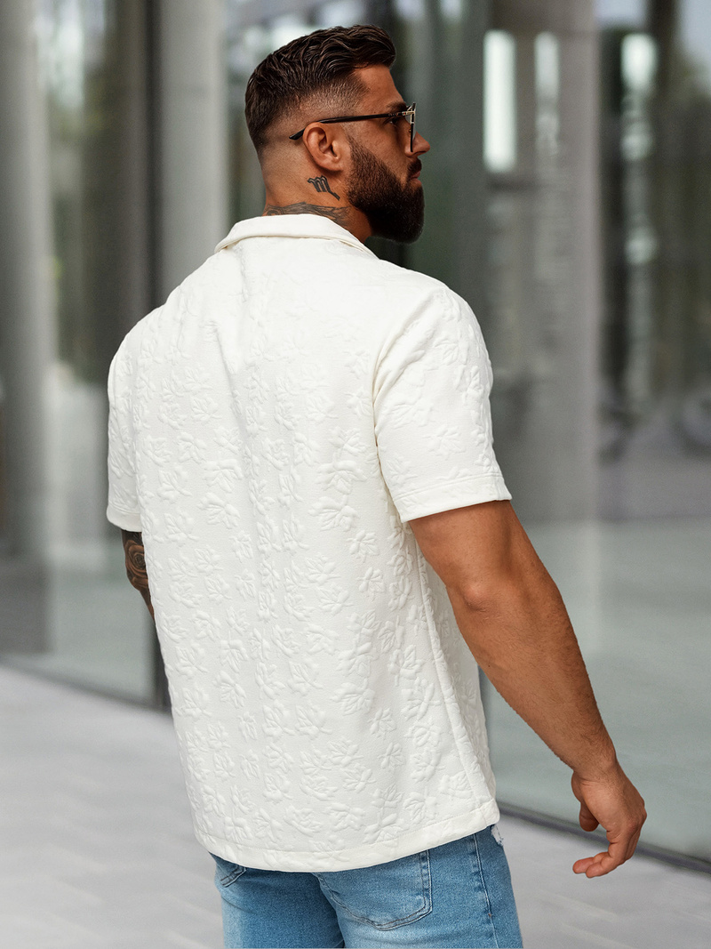 Férfi ing rövid ujjal ecru OZONEE O/B2258