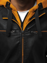 Férfi bőrdzseki fekete-sárga OZONEE N/6129Z